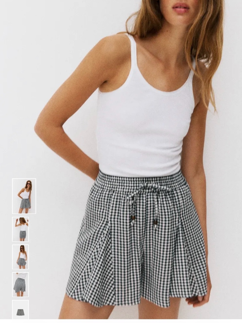 Zara Navy Blue & White Gingham Tie-Waist Ruffle Shorts XS NWT